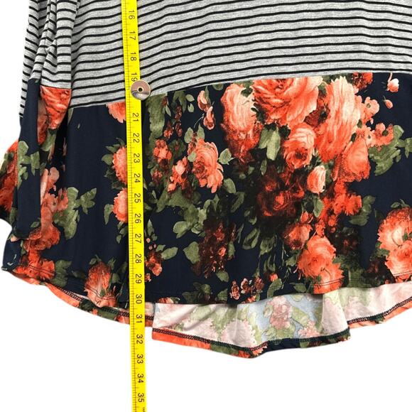 Egs California Green Colorblock Striped Floral Print Long Sleeve Tunic Top XL - Picture 7 of 7